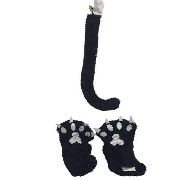 Black Cat Paw Gloves Tail Plush Fur Set Halloween Costume Acc. Panther Realistic - Picture 1 of 5
